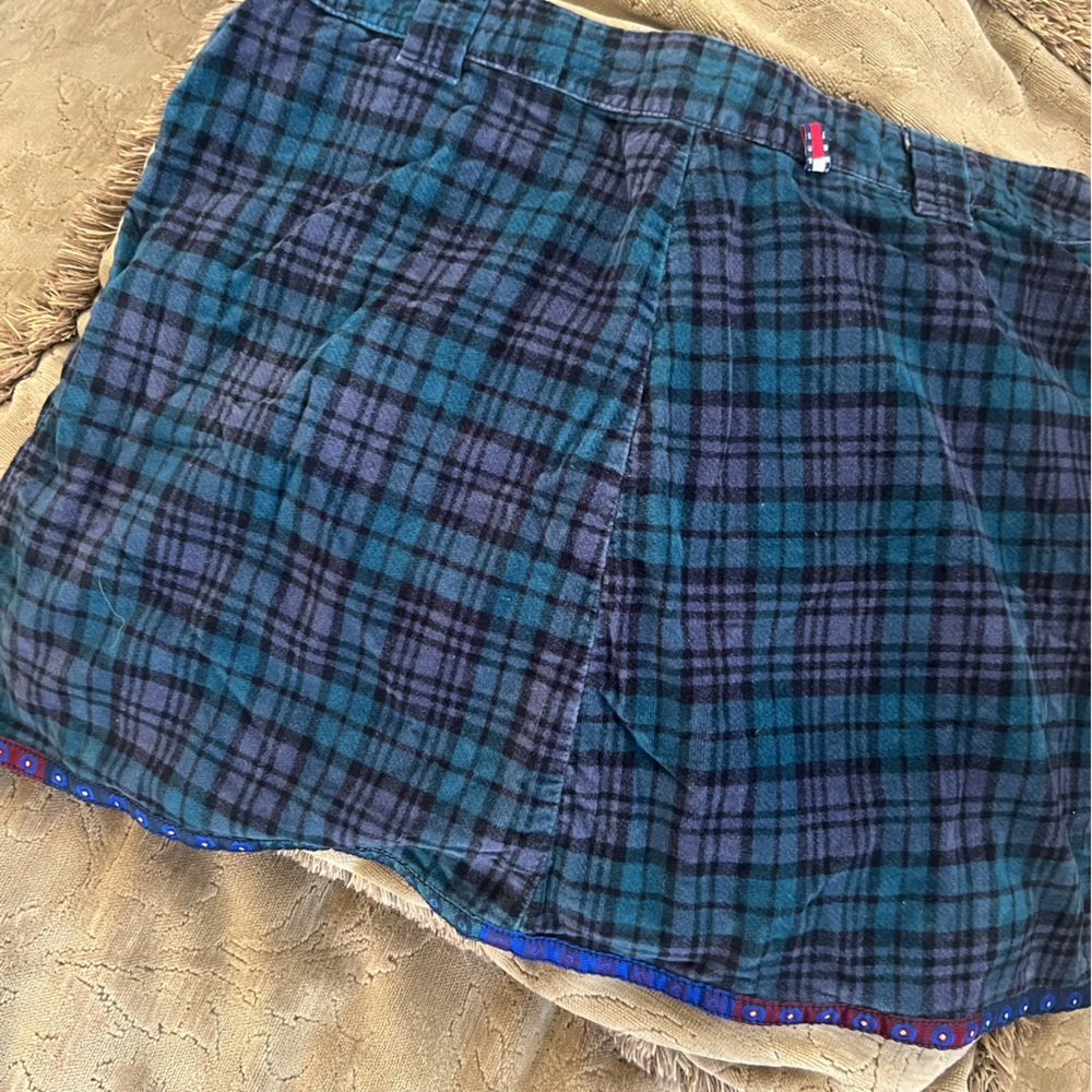 Tommy Hilfiger Blue and Black Plaid Velvet Mini Skirt